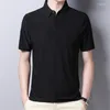 メンズポロスの夏のトップ半袖Tシャツターンダウンカラーティーソリッドボタンコットン通気性ポロプルオーバー衣類