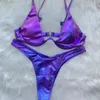 Sexy Driehoek Bikini holografische Blauwe Push Up Extreme Thong Badmode Braziliaanse Bandage Badpak Badpak Micro Biquini 240109