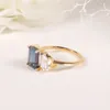 Cluster Rings Gem's Beauty Unique Color Changing Emerald Cut Alexandrite Teardrop Zircon Engagement 14k Yellow Gold Toi et Moi Ring