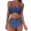 Donne avvolgono paillettes per bikini Stampa Push Up Bareding Fashion Swimwear Swimsuit High Waist Swim Set a due pezzi sexy imbottito brasiliano 240109