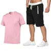 Algodão-cânhamo verão duas peças conjunto masculino manga curta t camisa cortada topo shorts treino masculino design moda axz 240108