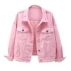 Kvinnors denimjacka Spring Autumn Short Coat Pink Jean Jackets Casual Tops Purple Yellow Vit Loose Tops Lady Outerwear KW02 240109