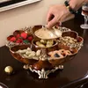 Assiettes plateau de fruits secs européen créatif, Table de salon avec couvercle, boîte à bonbons rotative, cadeau de maison, assiette à collation de grande capacité