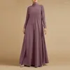 Etnik Kıyafet Müslüman Elbiseler Kadınlar İçin Abayas Vintage Katı Maksi Elbise Beltizli Sundress Uzun Kollu Sıradan S-5XL