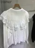 Camicette da donna Cristalli sciolti Top in pizzo Camicia da bambola spazzolata fata Primavera con perline Manica lunga Colletto con bavero grande Camicetta interna Blusa Feminina