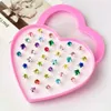 Student Children Gift Love Box Set Water Diamond Girls Ring Adjustable Princess Rings