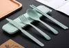3PCSSet Travel Cuterises Table Bortable Cotlecty Box Wheat Straw Fork Spoon Student Dinnerware Set Kitchen Tableware6713567