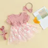 Robes de pâques pour bébés filles, tenue de pâques, manches courtes, barboteuse à volants, paillettes, en Tulle, vêtements d'été avec nœud