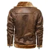 Men Brand Biker Jacket Winter Men's Fur Leather Jacket Coat Male Retro Suede Streetwear Thicken Leather Bomber Jacket 240108