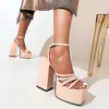 Sandals Fashion Platform Women Pumps Summer Shoes Sexy Thick High Heels Classic Square Toe Dress Party Wedding Big Size 43