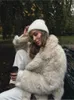 Women Fashion Lapel Faux Fur Jacket Chic Warm Long Sleeve Fluffy Cardigan Coats Winter Lady Luxury Streetwear 240108
