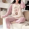 Flannel Women Pajama Zestawy swobodne jesienne zima snu aksamitna piżama kreskówka Pijama Mjer 2 sztuki PJS ciepłe odzież domowa 240108