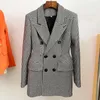 Women's Jackets Thousand Bird Plaid Tweed Coat Double Breasted Suit Collar Medium Length