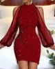 Autumn/Winter Women's Slim Fit Sexy Wrapped Hip Dresses Elegant Women Round Neck Lace Evening Dress Office Lady Clothing S-XXL 240109