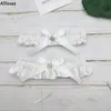 Garters White Ivory Wedding Bridal Garters Set With Rhinestone No Slip Lace Stretchy streck elegant satin båge för brudklänningstillbehör