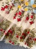 Donne eleganti maglia pizzo ricamato fiore multicolore abito a sirena manica corta farfalla volant harajuku abiti estivi 240108