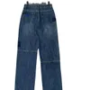 Designer kvinnors jeans mode hög midja broderad dekoration avslappnad blå rak denim byxor