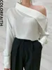 Colorfaith Elegant Office Korean Style Lady One Shoulder Sexy Wild Women Spring Summer Cold Blouses Shirts Tops Bl8179 240109