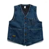 Men's Vests Japan Style Kendo Cloth Indigo Dyed Multi Pocket Jacket And Women's V-neck Single Breasted Blue Vest