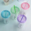 16oz Acrylic LED Light up Flashing Tumblers with lid and Straws Snow Globe Tumbler Double Wall Clear Plastic Tumblers ZZ