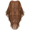 Shawls Camel Suede Floral Hollow Out Fringe Tassel Shawl Women Vintage Capes Ponchos Autumn Bohemian cardigan Cloak Boho 230201270d