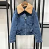 2023 Winter Vintage Frauen Denim Jacke Langarm Einreiher Casual Plüsch Abnehmbarer Kragen Mantel für Dame 240108