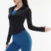 Lu Align Lu Yoga Esporte Jaquetas Esportivas Zíper Casaco Fino Feminino Jaqueta de Corrida de Secagem Rápida Elástica Manga Longa Buraco de Polegar Ginásio Fitness Top LL Limão