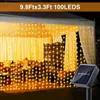 1 Pack 100 LED Solar Curtain Light Outdoor, Remote Control, 8 Lighting Modes, Fairy Lights, IP65 Waterproof, Copper Wire Lights Christmas Party Lights Outdoor 9.8Ftx3.3Ft