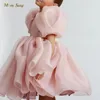 Moda menina princesa vestido vintage tule criança vestido puff manga rosa festa de casamento aniversário tutu vestido criança roupas 1-10y 240108