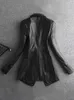 Lautaro Spring Elegant Black Light Soft Faux Leather Blazer Long Sleeve Slim Fit Luxury Women Blazers and Jackets Fashion 240108