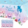 Nappe d'anniversaire en plastique jetable, 3 pièces, couverture de Table en plastique pour fête à thème de mer, fournitures de décoration en tissu pour filles 240108