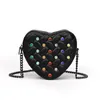 Borsa a tracolla a tracolla a forma di cuore alla moda con amore Borsa a tracolla con catena in pelle nera da donna