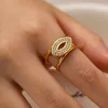 Cluster Rings AllNewme French Cz Cubic Zircon Hollow Over Evil Eyes Charm Rings Women 18K Gold Pvd Plated Rostfritt stål Öppen justerbar ring YQ240109