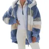 Casaco de inverno mulher jaqueta 2023 com capuz zíper senhoras emendado ponto cashmere costura xadrez casacos 240109