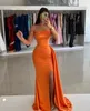 Prom Orange Meerjungfrau Kleid trägerloser Abend Elegant ärmellose Falten Taille Dekor Rückenlose formelle Kleider für besondere OCNs ES