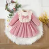 Girl Dresses Princess Velvet Toddler Baby Girls Dress Kids Christmas Costumes Patchwork Ruffled Long Sleeve Bowknot Front A-Line