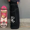 Damen Jeans JNCO Vintage Große Tasche Bedruckt Gerade Hohe Taille Y2K Gothic Baggy Hip Hop Streetwear Skateboard Hose