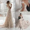 Dresses Elegant Cap Sleeves Lace A Line Wedding Dresses 2023 Sheer Mesh Court Train Garden Bridal Wedding Gowns robe de mariee With Button