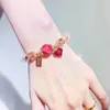 Pulseras de eslabones sangre roja Alxa ágata caballo natural polvo cristal melocotón flor boda amor cielo estrellado pulsera regalo