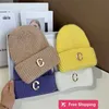 Designer Ball Caps Candy colored metal C-letter rabbit hair wool hat, autumn and winter basic style solid color loose fitting hood, warm couple hat 3499