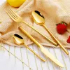 Gold Silverware Fork and Knife Tablespoon Flatware Set Stainless Steel Cutlery Tableware LL