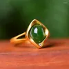 Cluster Ringe Natürliche Hetian Jade S925 Sterling Silber Gold Jaspis Eiernudeln Spinat Grün Raffinierte Anmut Persönlichkeit Vortex Ring