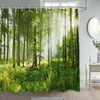 Rideaux de Douche Forêt Rideaux de Douche Soleil Vert Arbres Plantes Brun fenêtre Nature Paysage Polyester Salle de Bain Rideau Ensemble décor