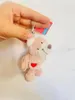 Keychains Special Red Heart Teddy Classic Model Key Chain Stuffed Animal Keyring Soft Doll KeyFob Gift for Lover