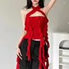 Women's Tanks Tassel Strapless Corset Tops Japanese 2000s Style Y2k Vest Coqueclothes Sexy Tank Tube Top Cute Camisas Red Color
