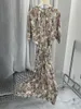 Vestidos de festa Zessam flores impressão gráfica mulheres vestido o-pescoço manga comprida botão senhora saia curta casual clássico femme 2024