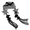 Berets 50JB Winter Knitted Striped Earflap Hat Cold Weather Harajuku Star Strap Tassels Braid Skullie Cap Streetwear