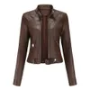 2023 new leather women short small coat Spring and autumn stand collar women leather jacket thin