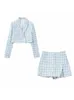Femmes mode Tweed Plaid simple bouton recadrée Blazer manteau haut asymétrique Shorts jupes décontracté deux pièces ensembles 240109