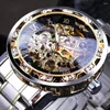 Wristwatches Mechanical Watch For Men Transparent Fashion Diamond Luminous Pointer Royal Design Luxury Steel Band Reloj Hombre